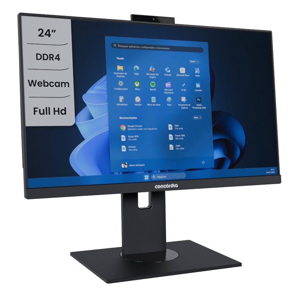 Computador All In One Concórdia Core i5 10400T 8GB DDR4  SSD 240GB 23.8`` Full Hd  Webcam WIFI FreeDos Preto