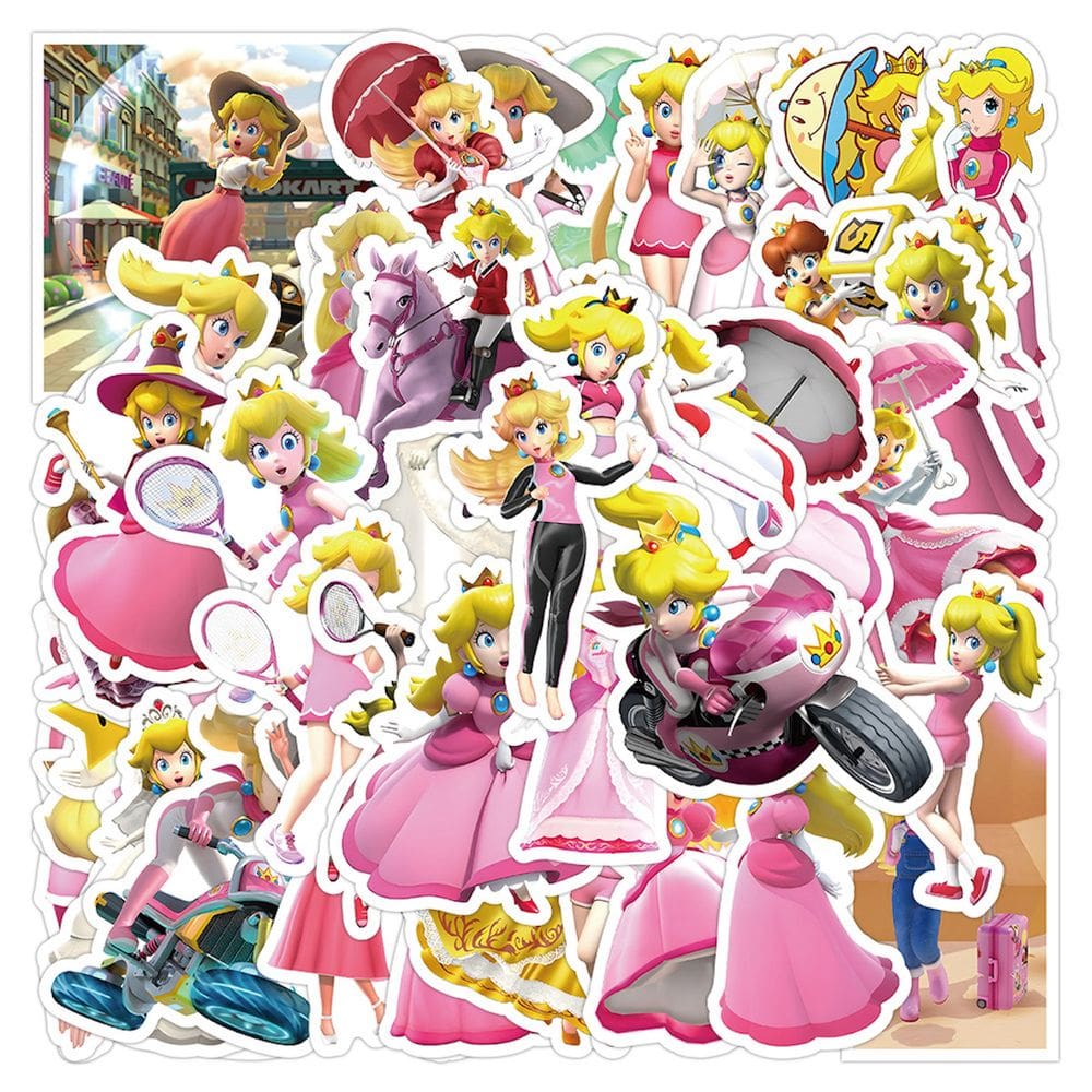 Adesivos Princess Peach Anime 50 peças de PVC impermeáveis 5-7 cm