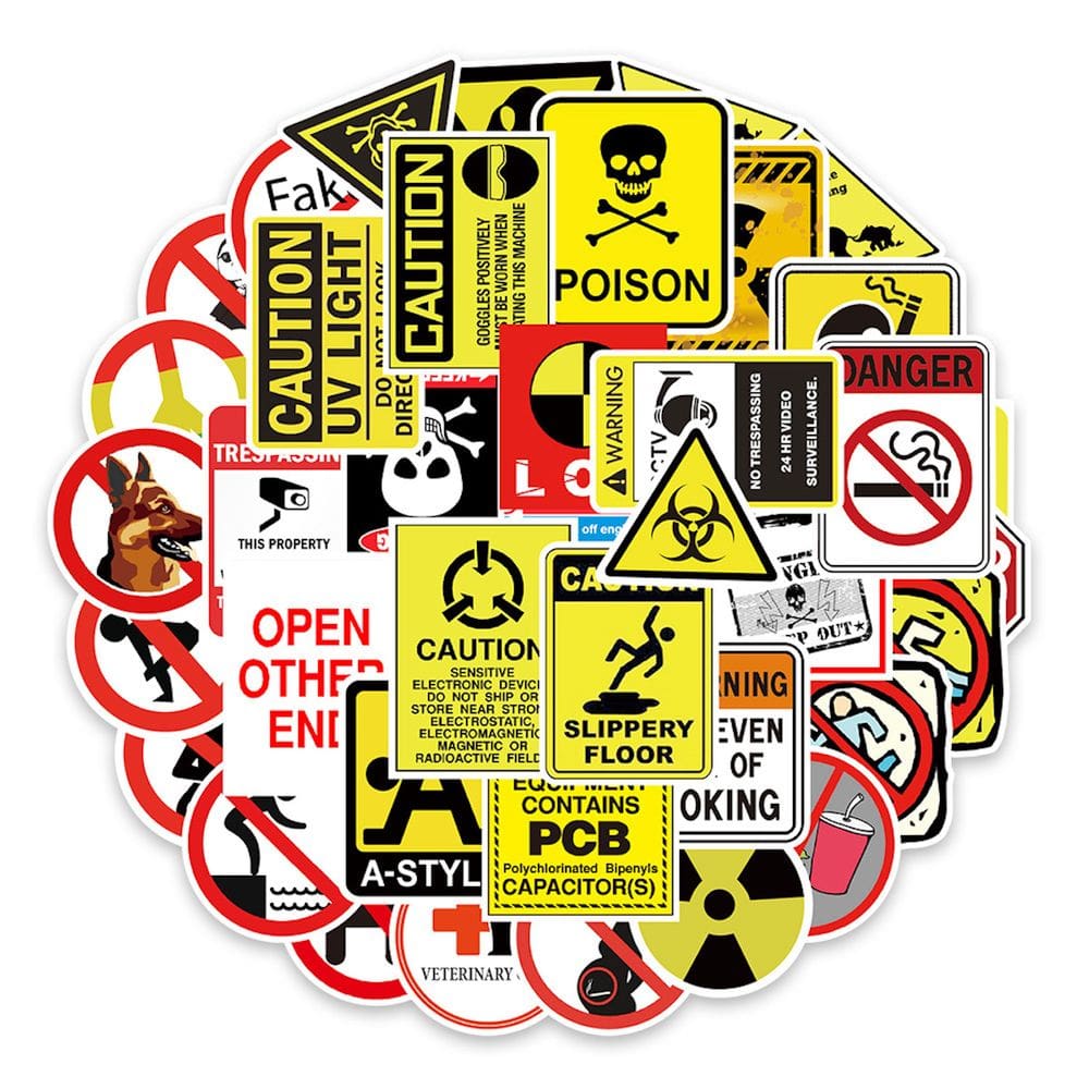 Conjunto de adesivos, 50 peças, sinal de aviso, anime de desenho animado em vinil para garrafa de água