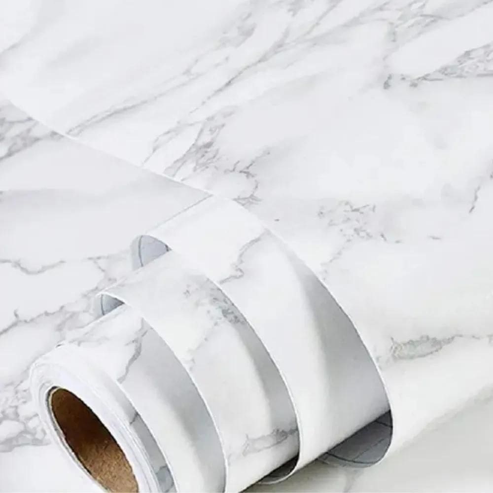 2X Adesivo Parede Marmorizado Branco 10 Metros Lavável 3D