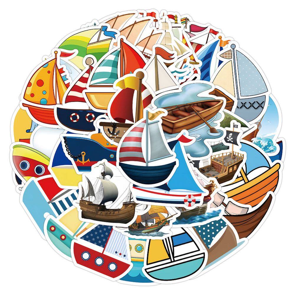 Pacote de adesivos Cartoon Sailing Boat Anime 50 unidades de 5-8 cm