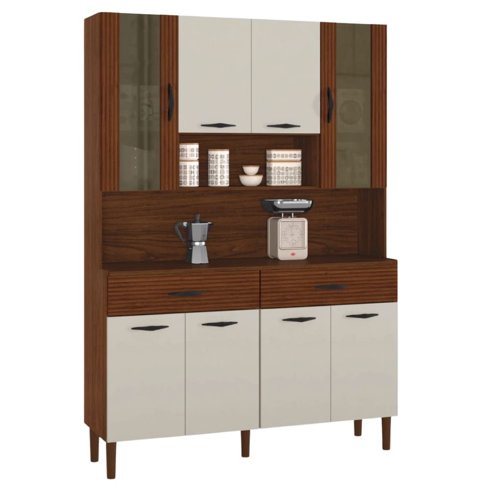 Armário de Cozinha Completa 8 Portas 2 Gaveta 1,20m Golden Nogueira / Off White Kit`s Paraná