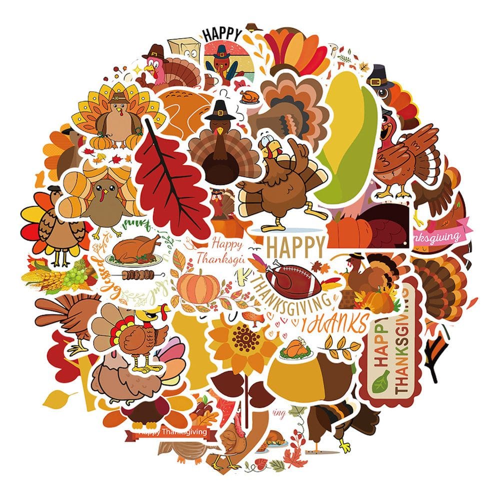 Adesivos Thanksgiving Fall Leaves Turkeys Anime x50