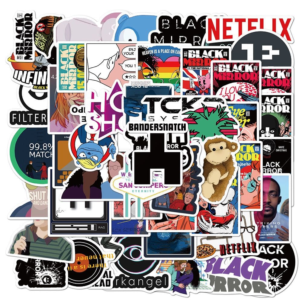 Adesivos pretos espelhos, vinil impermeável, anime, 50 unidades/lote