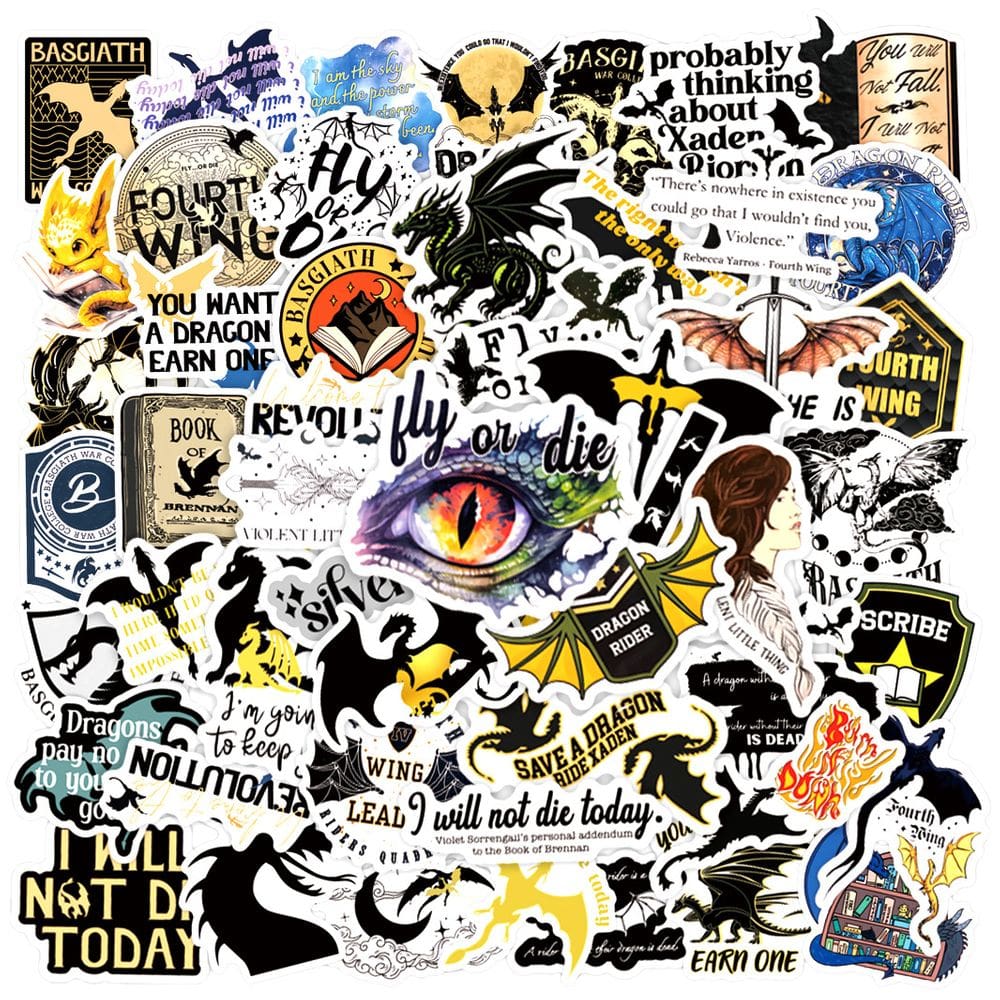 Adesivos Fourths Wings Dragons em vinil impermeável (50 unidades)