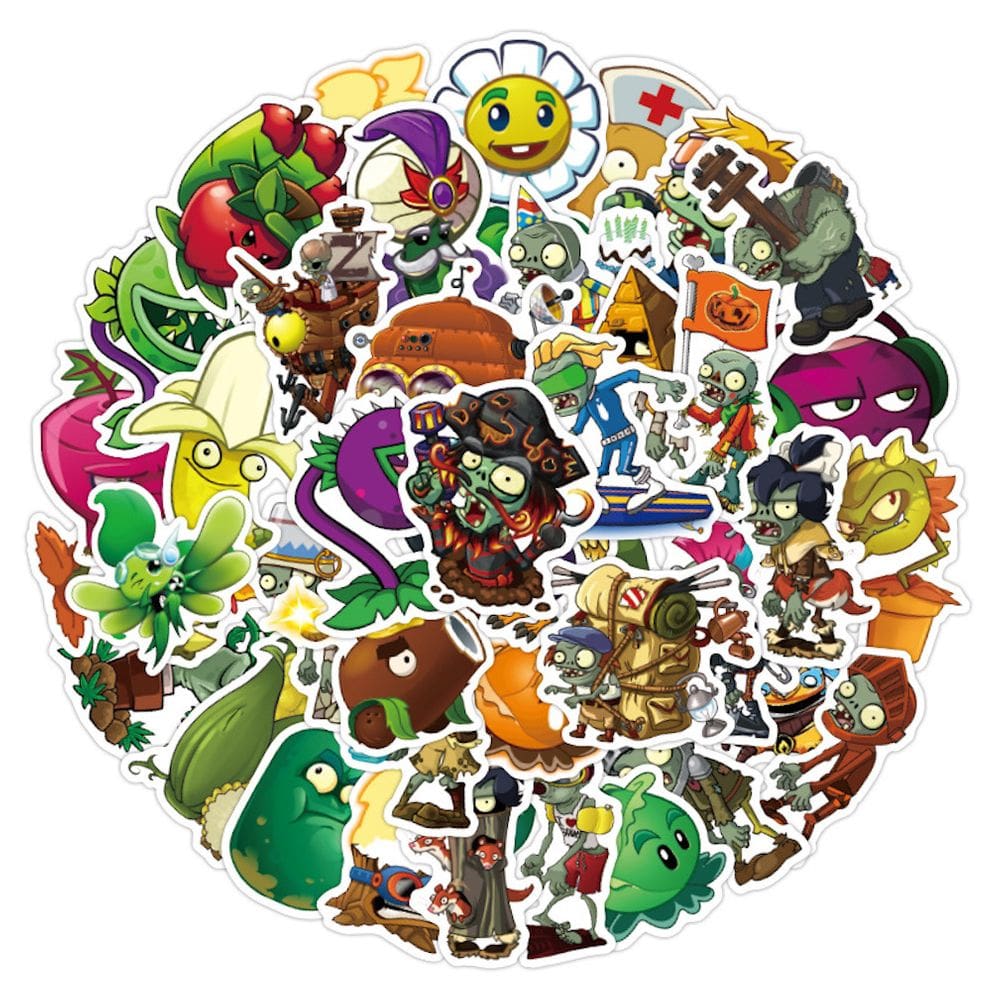Pacote de adesivos Plants Zombies Anime 100 unidades de desenho animado decorativo