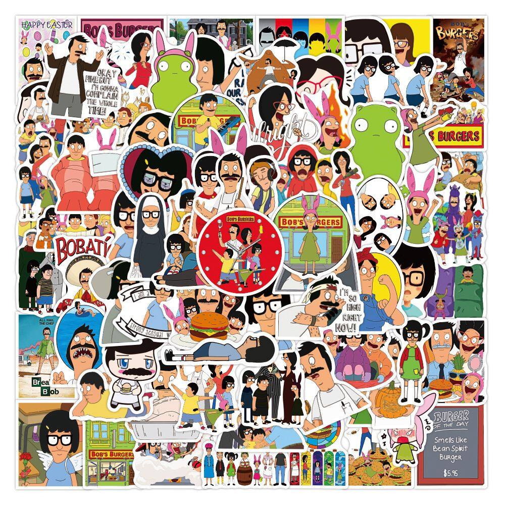Adesivos Bobs Burgers, vinil impermeável, anime, 50 unidades/lote
