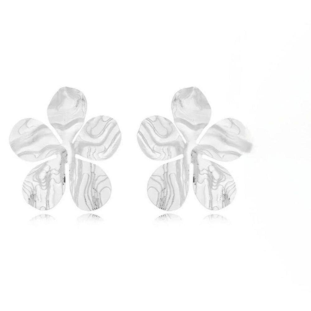 Brinco Flor Orgânico Folheado A Prata Semijoia Lizzy Fatin