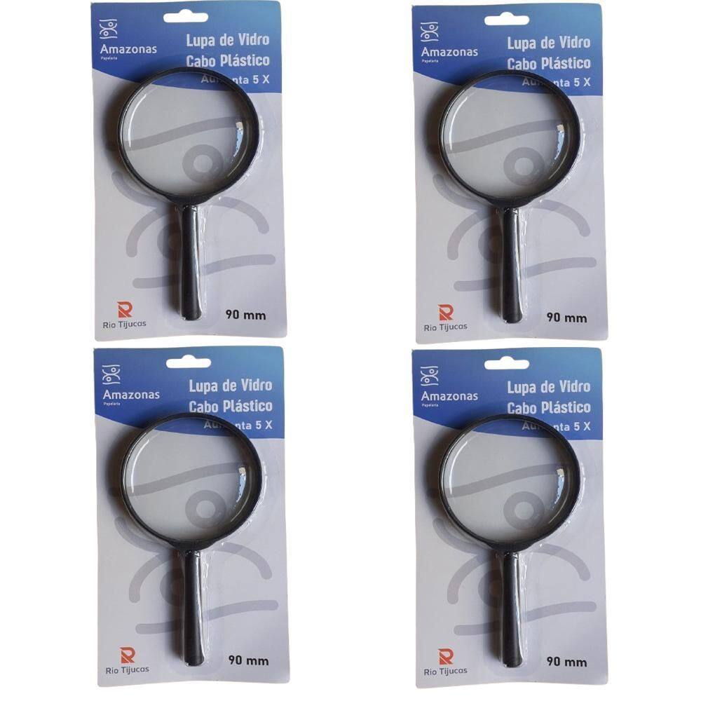 4 Lupas Manual 90Mm Aumento Grande 5X Lente Leitura Estetica