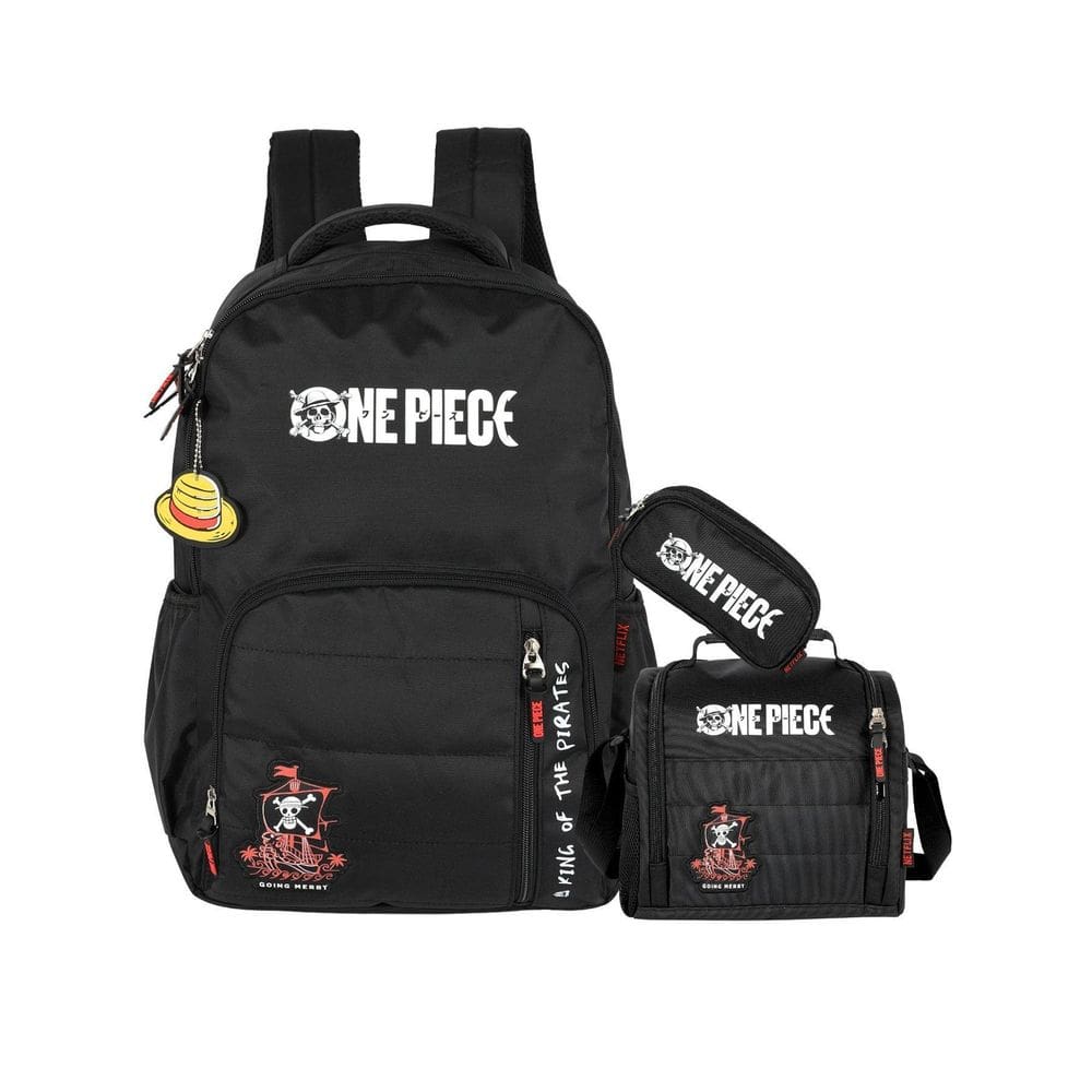 Kit One Piece Mochila Costas + Lancheira + Estojo Triplo