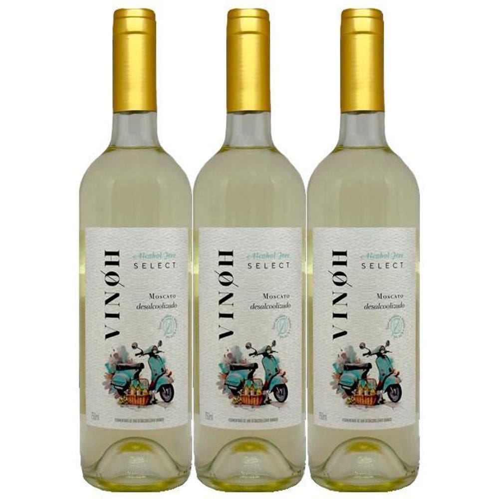 Kit 3 Vinho S/ Álcool Branco Seco Moscato Vinoh Select 750Ml