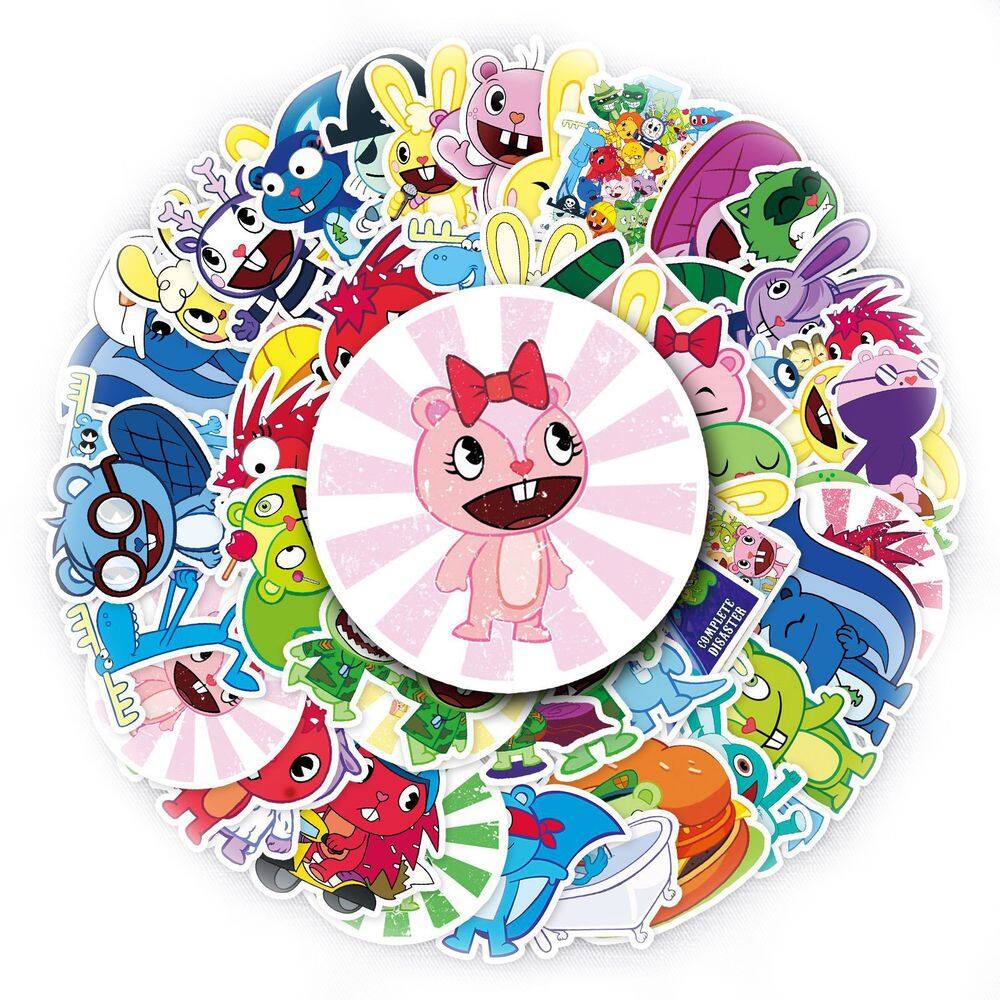 Adesivos de vinil impermeável Happys Trees Friends, 50 unidades