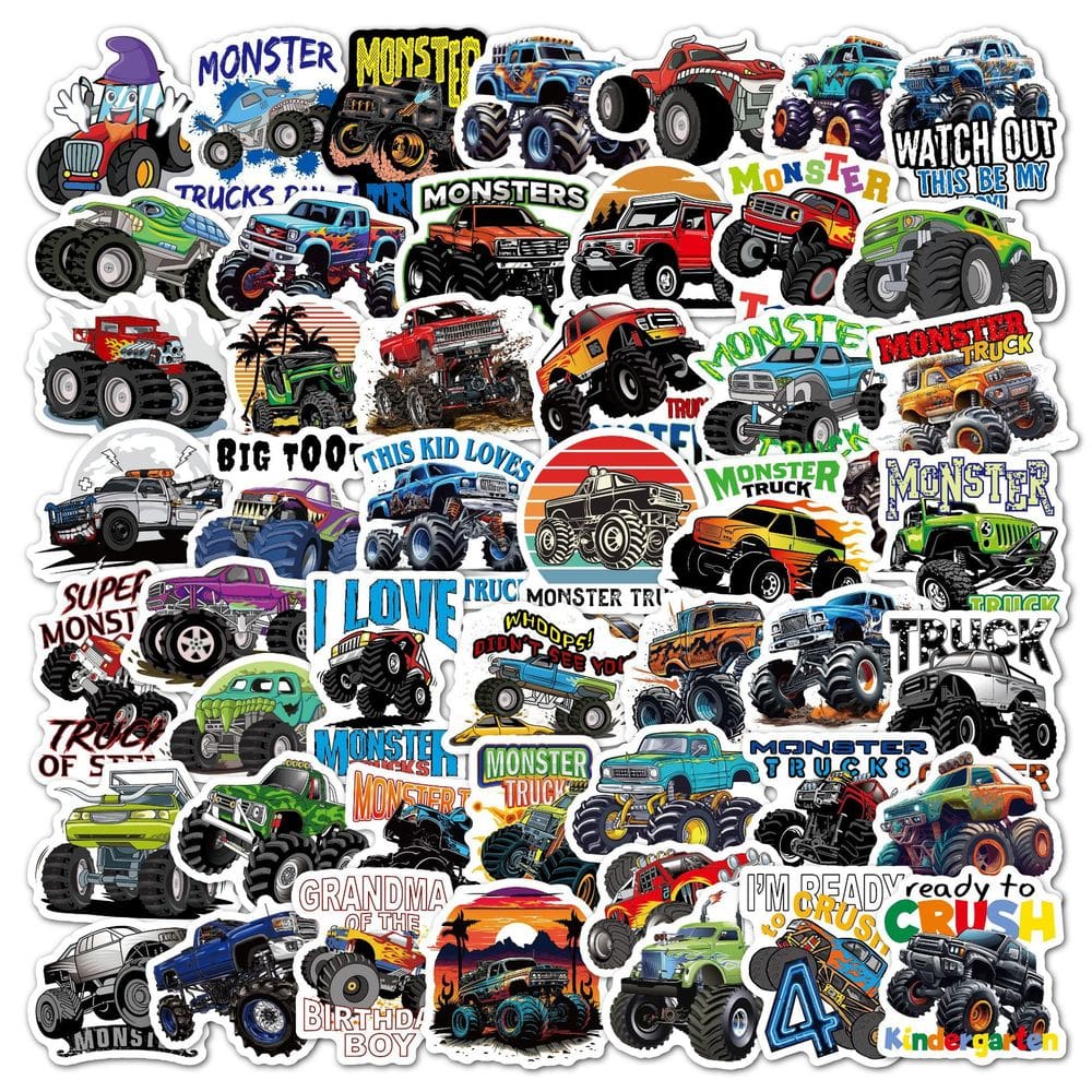 Adesivos 50 unidades/lote Monsters Trucks Vinil Impermeável Anime St