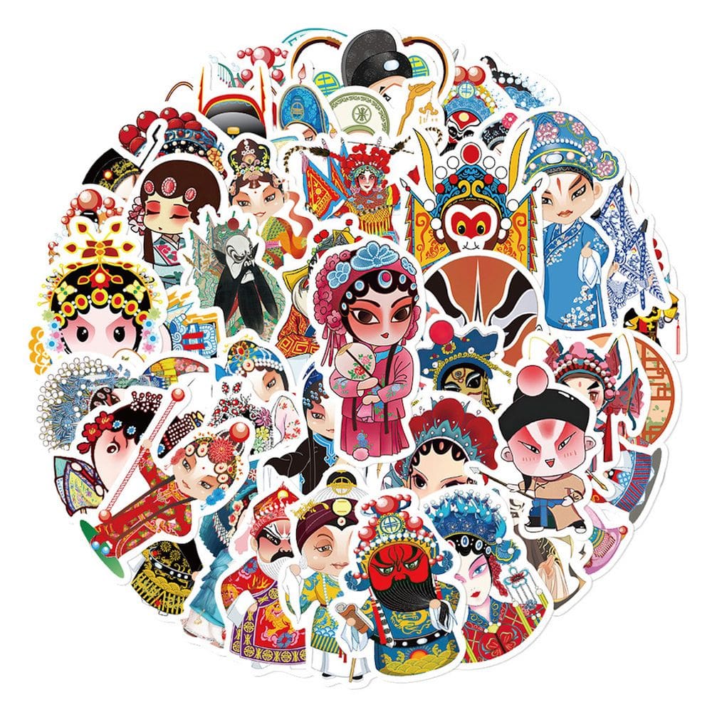 Adesivos Peking Opera Anime, pacote de 50 unidades, 3-8 cm, decorativos