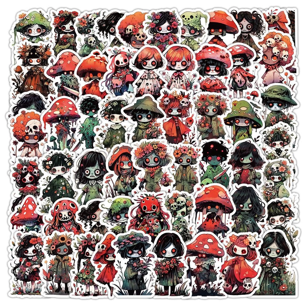 Adesivos Zombies Fungus Invasions, vinil impermeável, 60 unidades