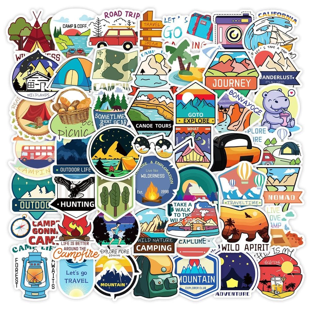 Lote de adesivos: 50 peças, paisagens de viagens ao ar livre, bolsas escolares