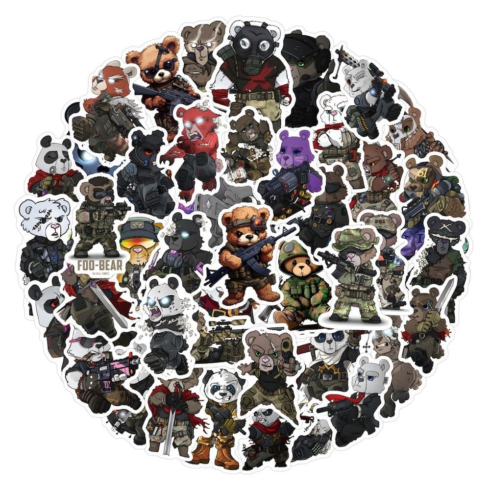 Pacote de adesivos Tacticals Teddys Anime 50 unidades de 5 a 7 cm