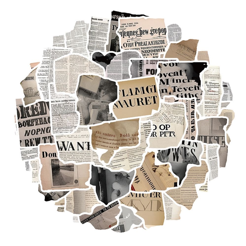 Pacote de adesivos Retro Old Newspaper Fragments Anime, 50 unidades