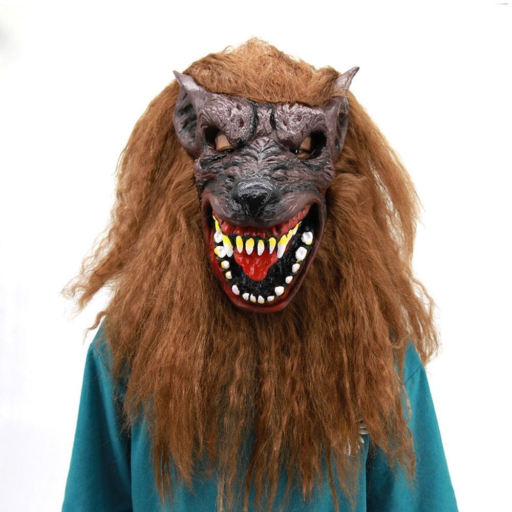 Máscara Tusked Brown Wolf, chapéu, látex, animal, rosto inteiro