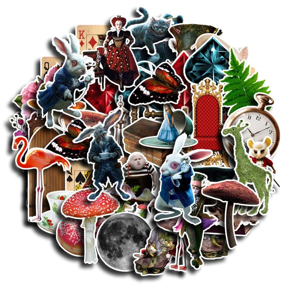 Adesivos Alices in Wonderlands em vinil impermeável 45 unidades