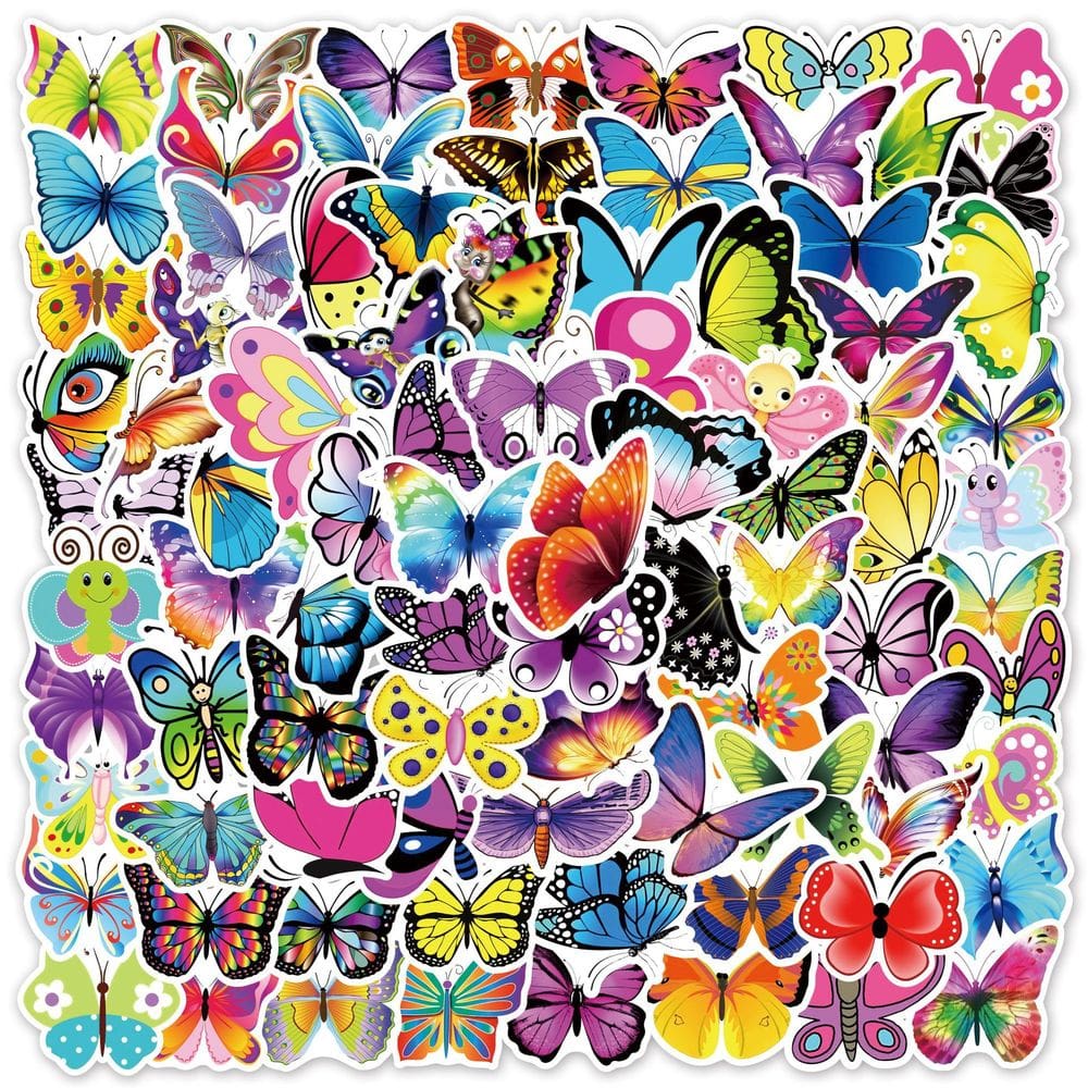Adesivos 100 unidades/lote, desenhos animados, borboletas, vinil impermeável