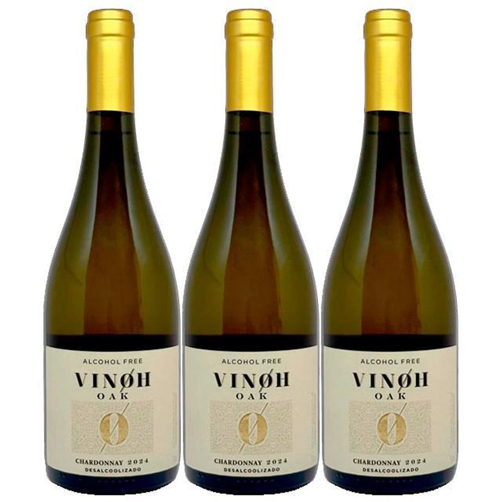 Kit 3 Vinho Sem Álcool Branco Seco Chardonnay Vinoh 750Ml