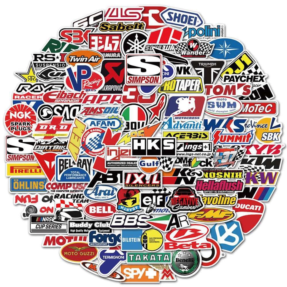 Pacote de adesivos: 100 unidades de carros de corrida, motocicletas, anime de 4 a 8 cm