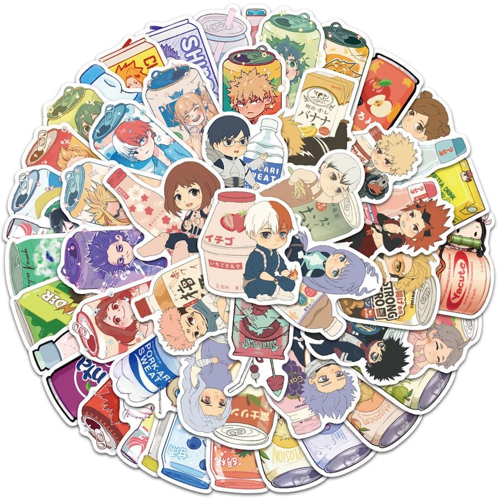 Pacote de adesivos Chibi Soda Drinks Anime, 50 unidades com design atraente