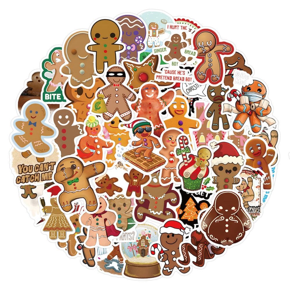 Pacote de adesivos Christmas Gingerbread Man Anime 60 unidades