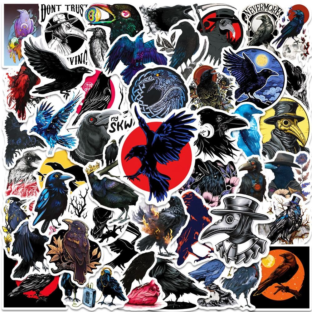 Adesivos Gothic Horror Crow em vinil impermeável Anime x50