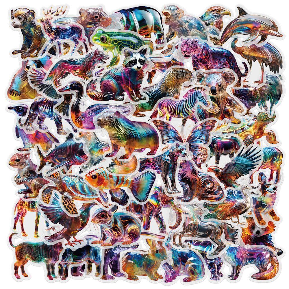 Adesivos transparentes, vidro, animais, vinil impermeável, 50 unidades