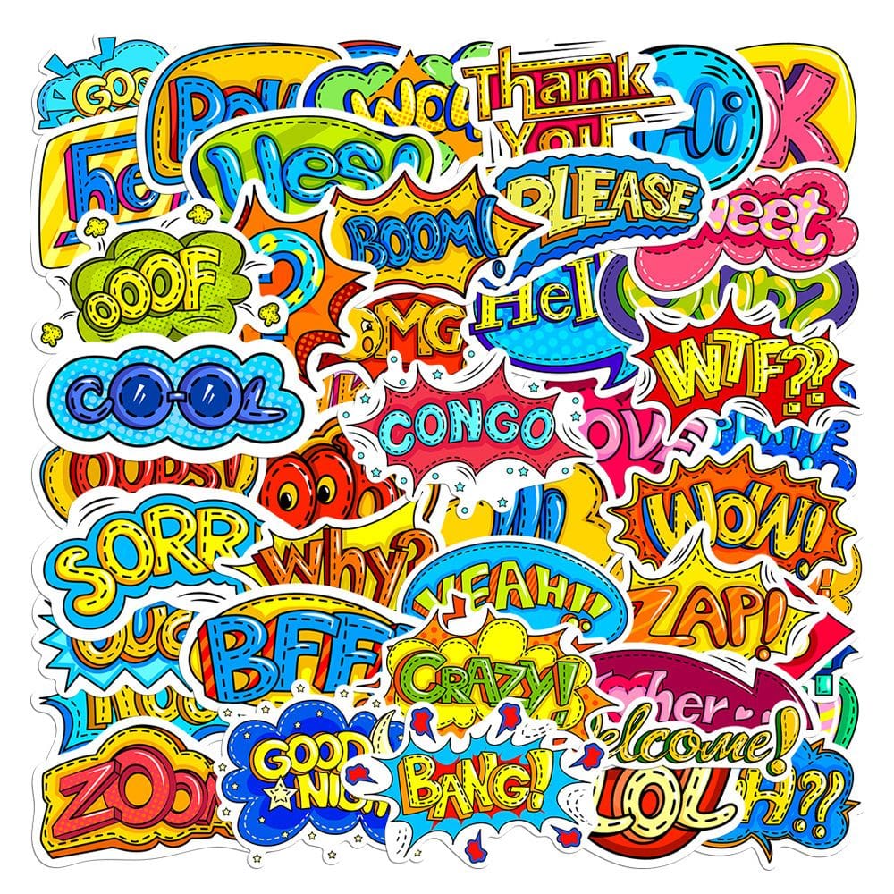 Adesivos, explosões, textos, vinil impermeável, anime, 46 unidades