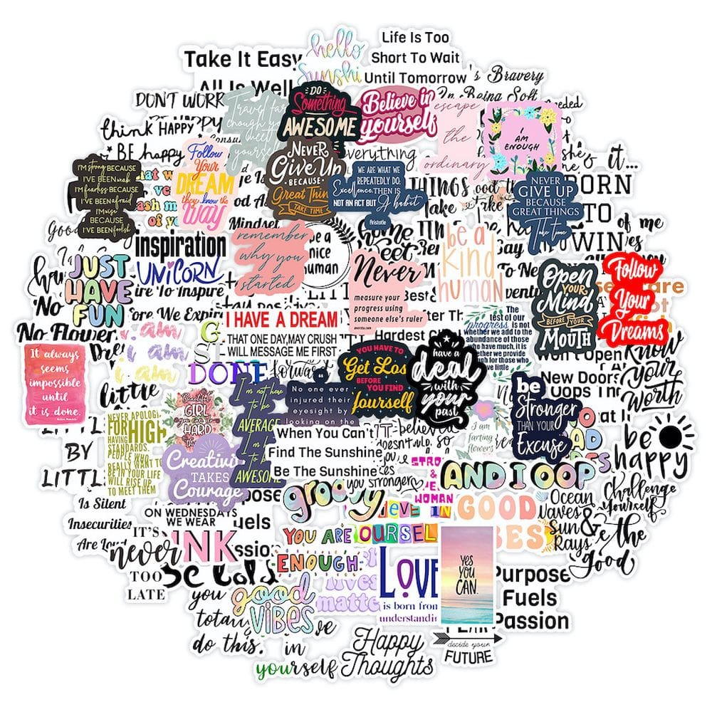 Pacote de adesivos Mottos Inspirational English Letters Anime x100