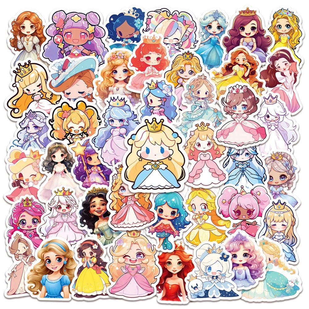 Adesivos de princesa, vestido para meninas, impermeáveis, 60 unidades