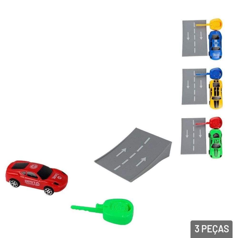 Carrinho com Lançador 3 Peças com Rampa Color - Tudo em Caixa