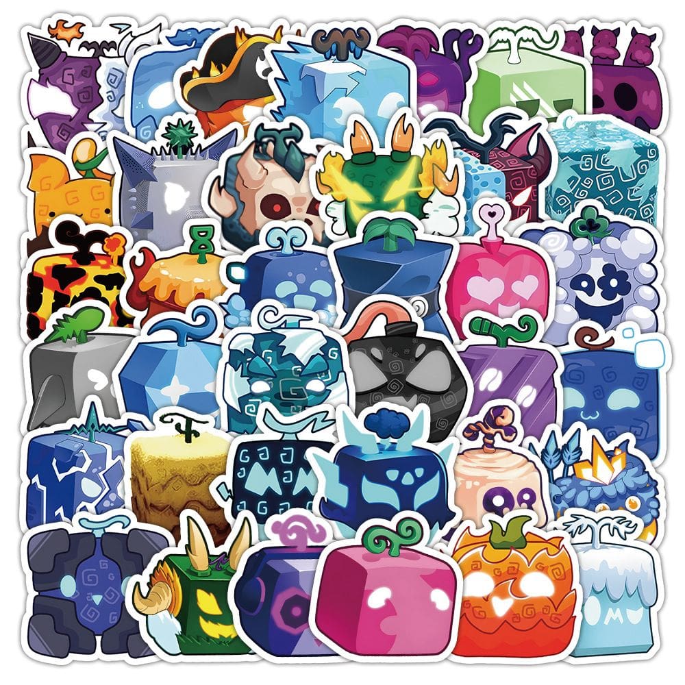 Adesivos Bloxs Fruits, vinil impermeável, anime, 60 unidades