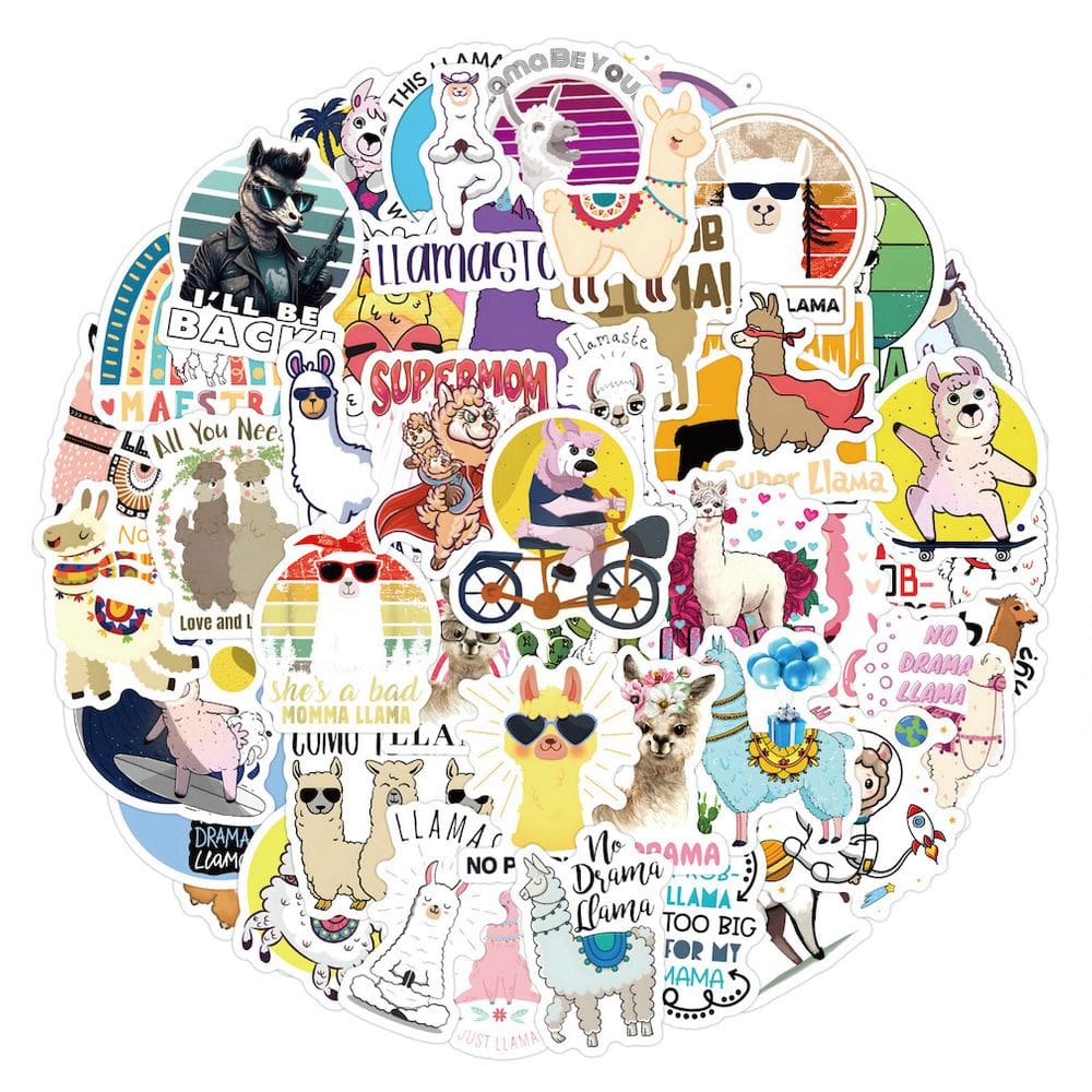 Pacote de adesivos Llamas Anime 60 unidades de desenho animado decorativo de 5 a 7 cm