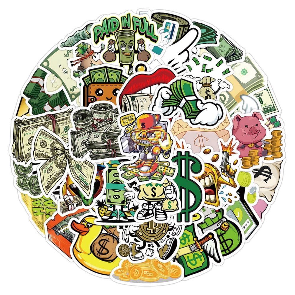 Pacote de adesivos, 50 unidades, dinheiro, moeda, anime decorativo para laptop
