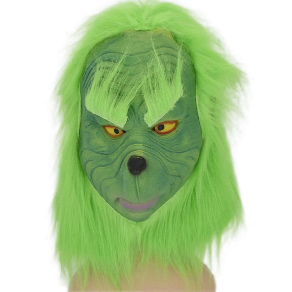 Máscara Grinchs Headgear Party Full Face com látex de cabelo verde