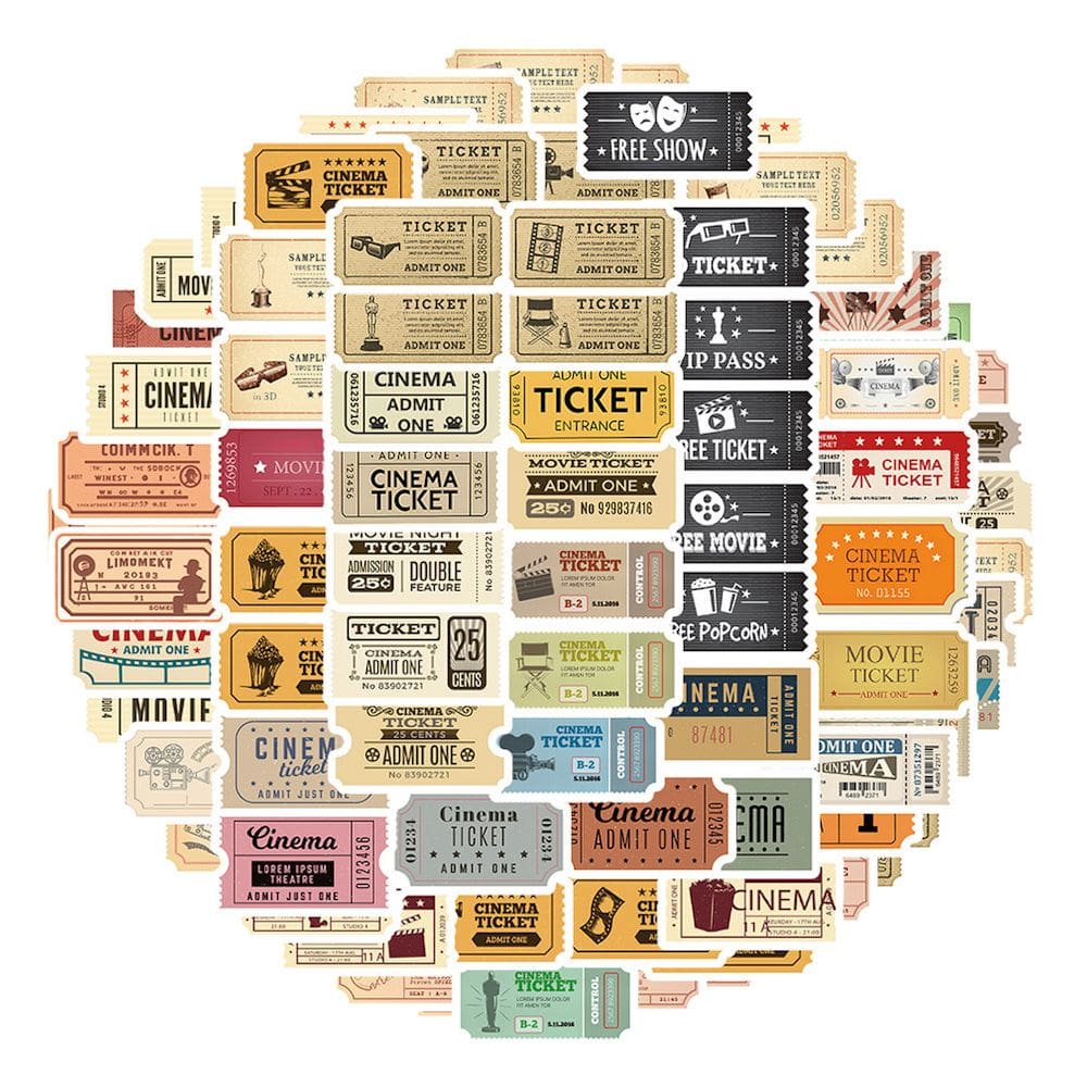 Pacote de adesivos: 81 unidades de ingressos de cinema clássicos, estilo anime retrô