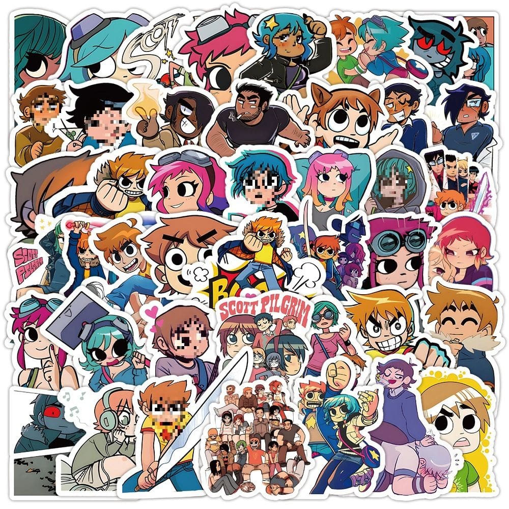 Adesivos impermeáveis Scotts Pilgrims Vs Worlds, vinil, 52 unidades
