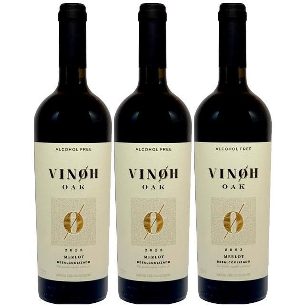 Kit 3 Vinho Sem Álcool Tinto Seco Merlot Vinoh Oak - 750Ml
