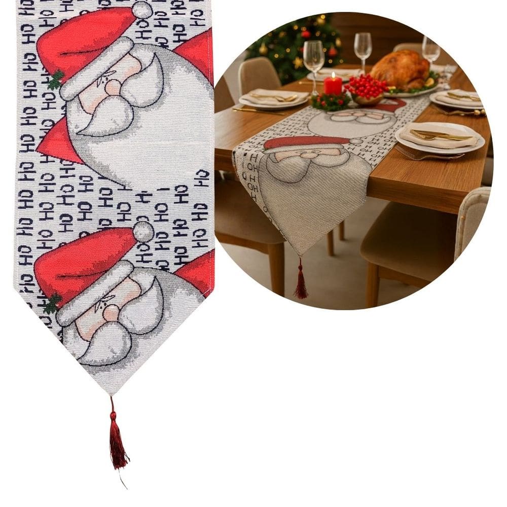 Caminho de Mesa Gobelin Natal Premium 180x33cm Estampa Papai Noel Ho Ho Ho