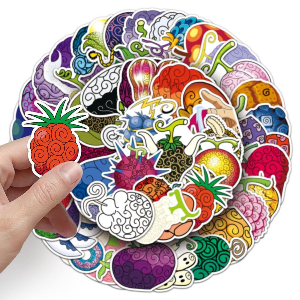 Adesivos Devils Fruits, vinil impermeável, anime, 52 unidades