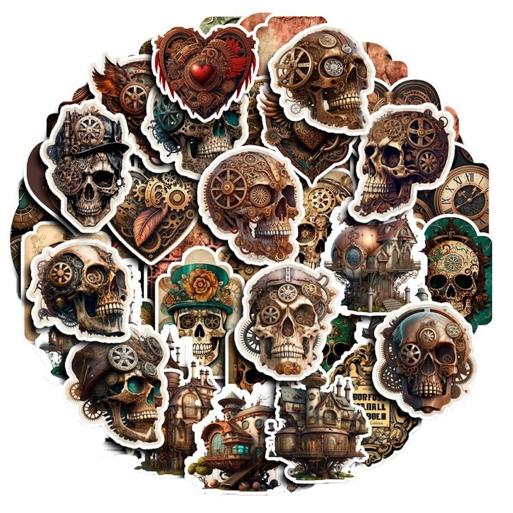 Pacote de adesivos Steampunk Skulls Anime, 50 unidades, desenho animado de 5 a 10 cm