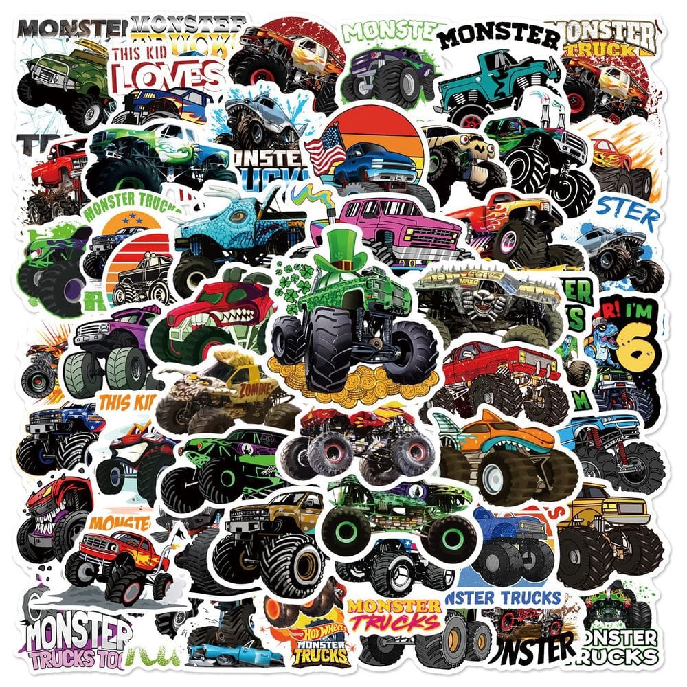 Adesivos 50 unidades/lote Monsters Trucks Vinil Impermeável Anime St
