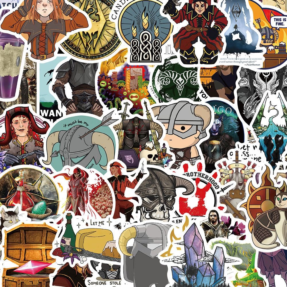 Adesivos Skyrims, vinil impermeável, anime, 50 unidades/lote, 5-7 cm