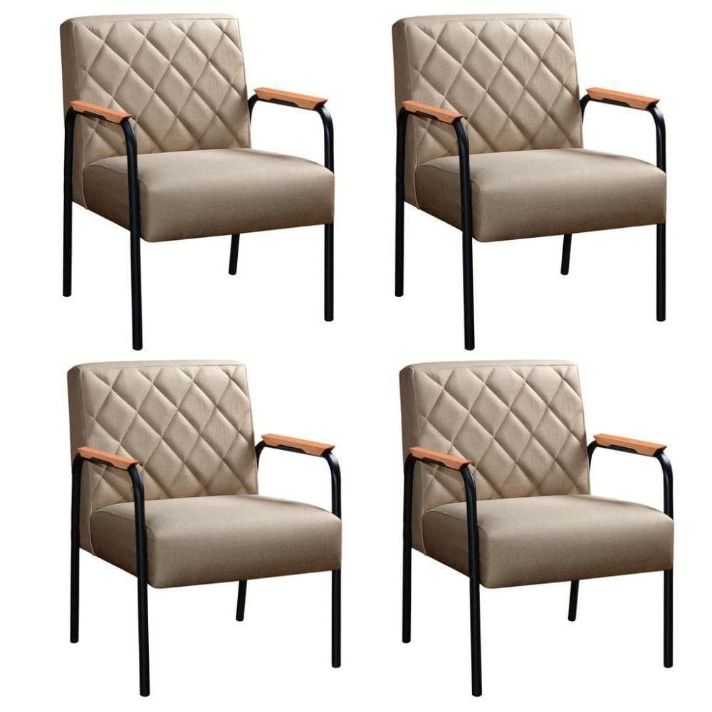 Kit 4 Cadeiras Ludmilla Modernas Decorativa Confortáveis - Linho Marrom 150