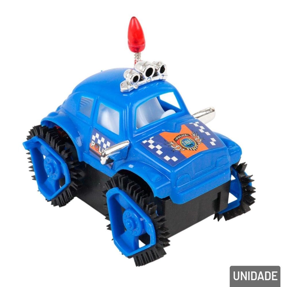 Carrinho Movido à Pilha Polícia Maluca com Luz - Tudo em Caixa