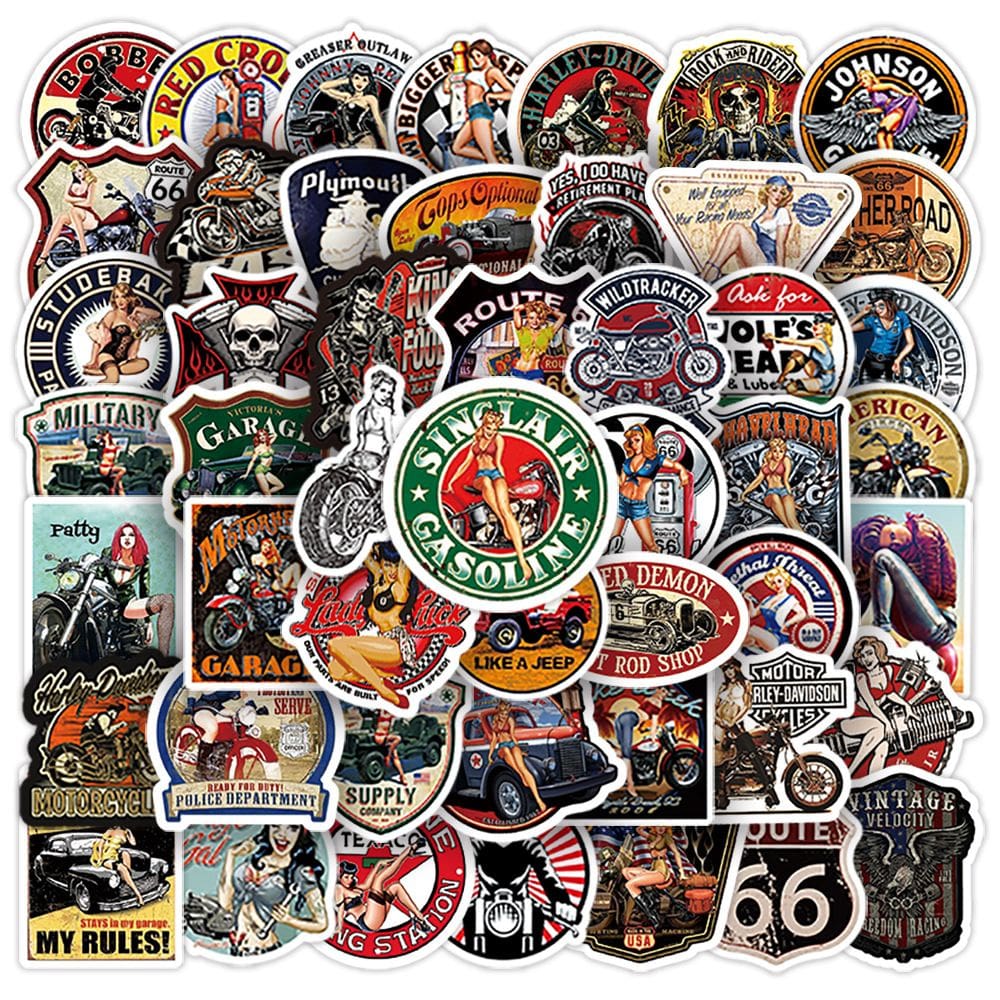 Adesivos Retros Classics Cars em vinil impermeável 100 unidades